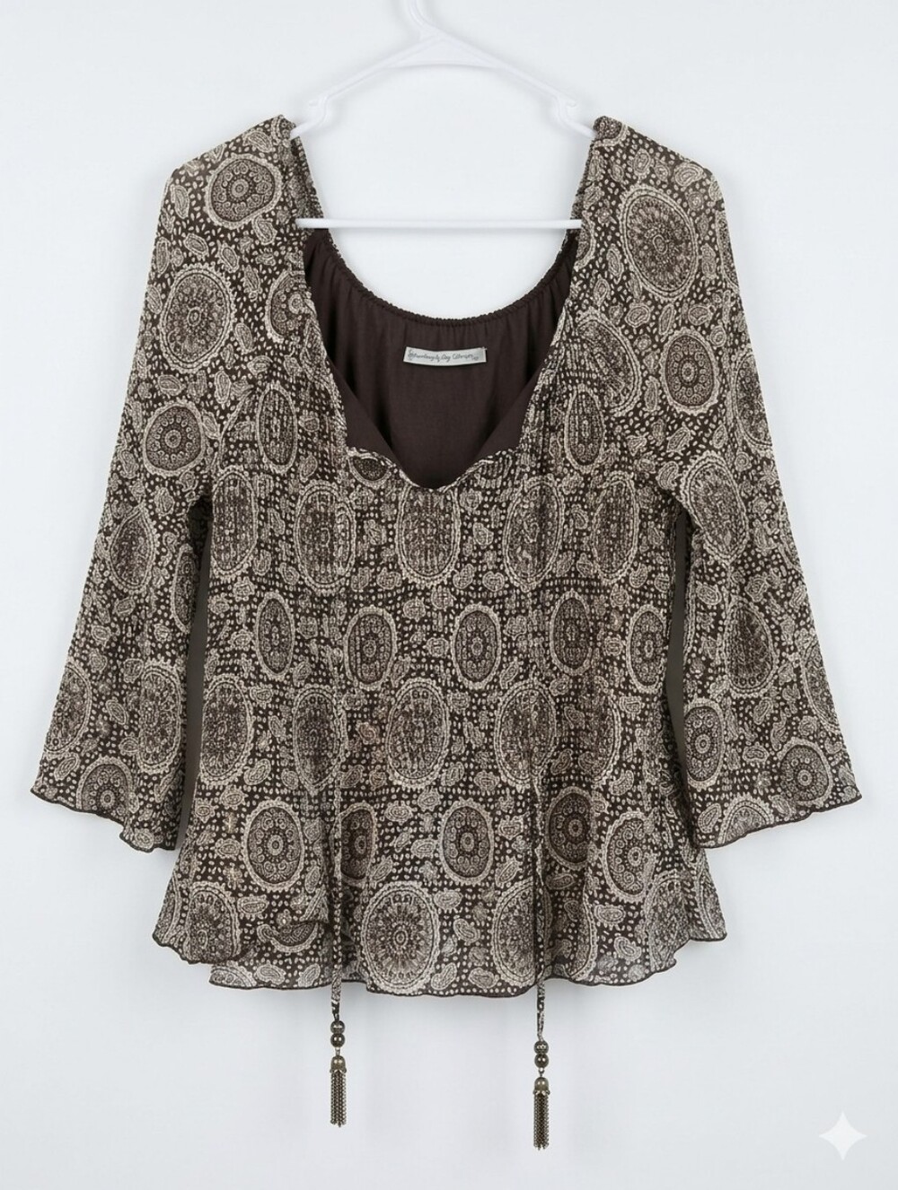 Signature by Larry Levine Petite Large Paisley Print Blouse 3/4 Sleeve